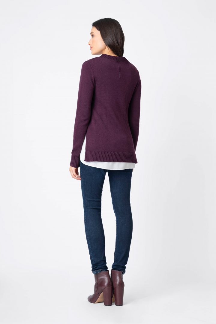 Two-in-one maternity sweater with breast opening, bordeaux