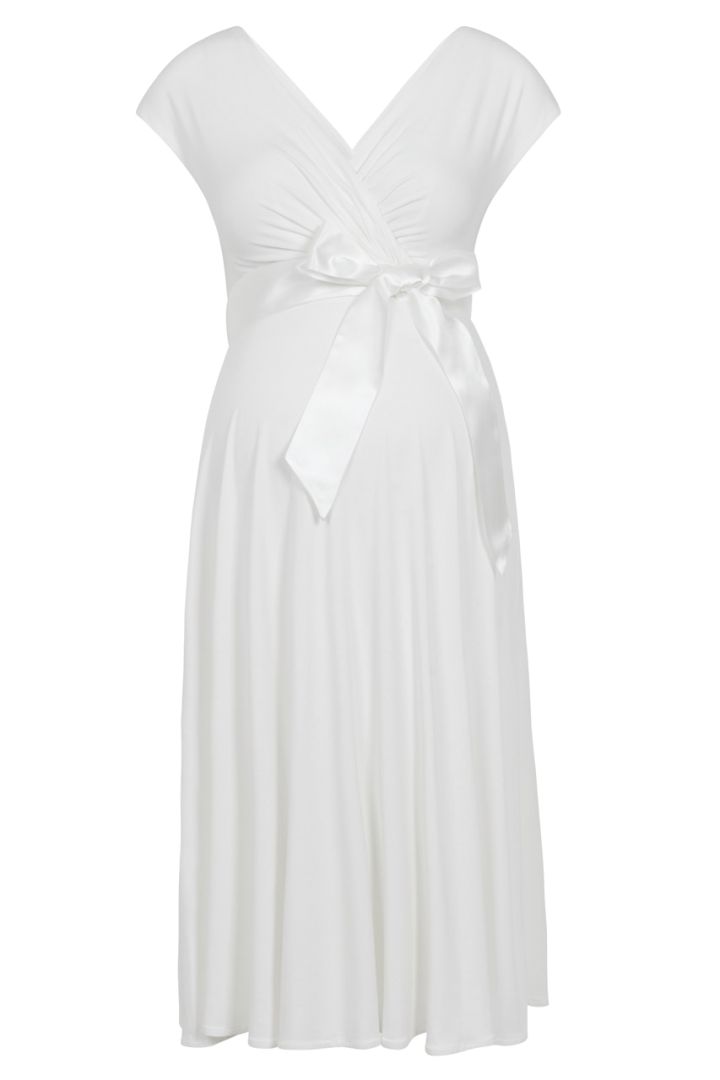 Maternity Wedding Dress with Cache Coeur Neckline and Sash