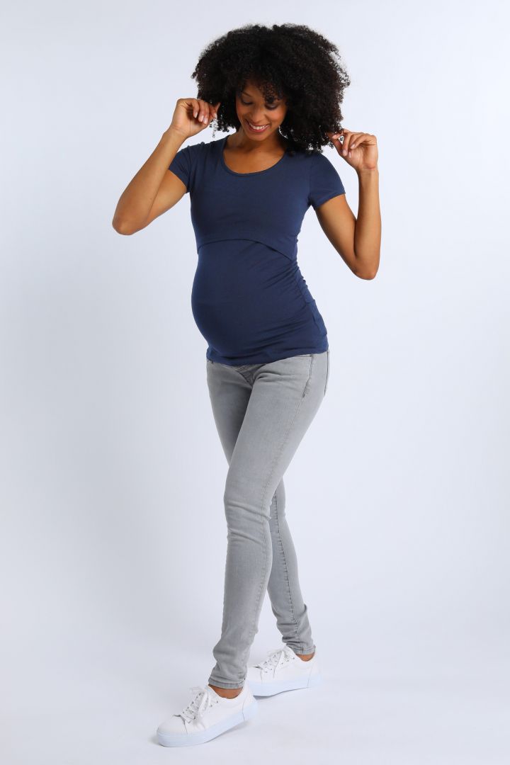 Organic Maternity and Nursing Shirt Short Sleeve navy