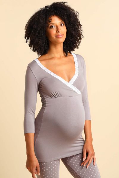 Modal Maternity and Nursing Shirt with Lace