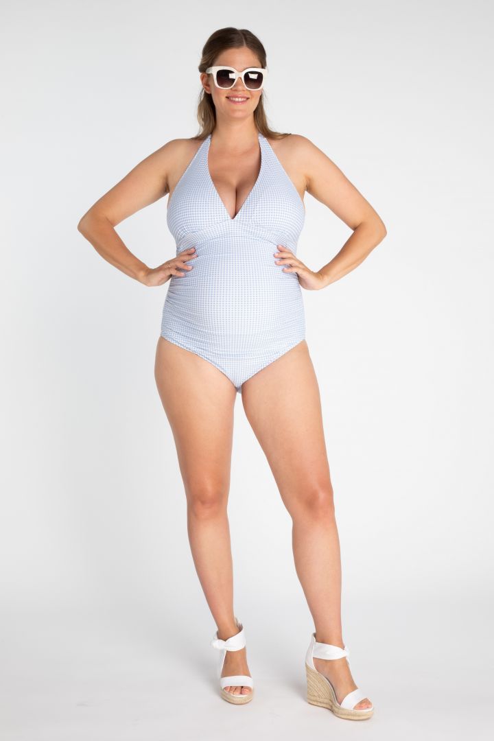 Vichy maternity swimsuit light blue