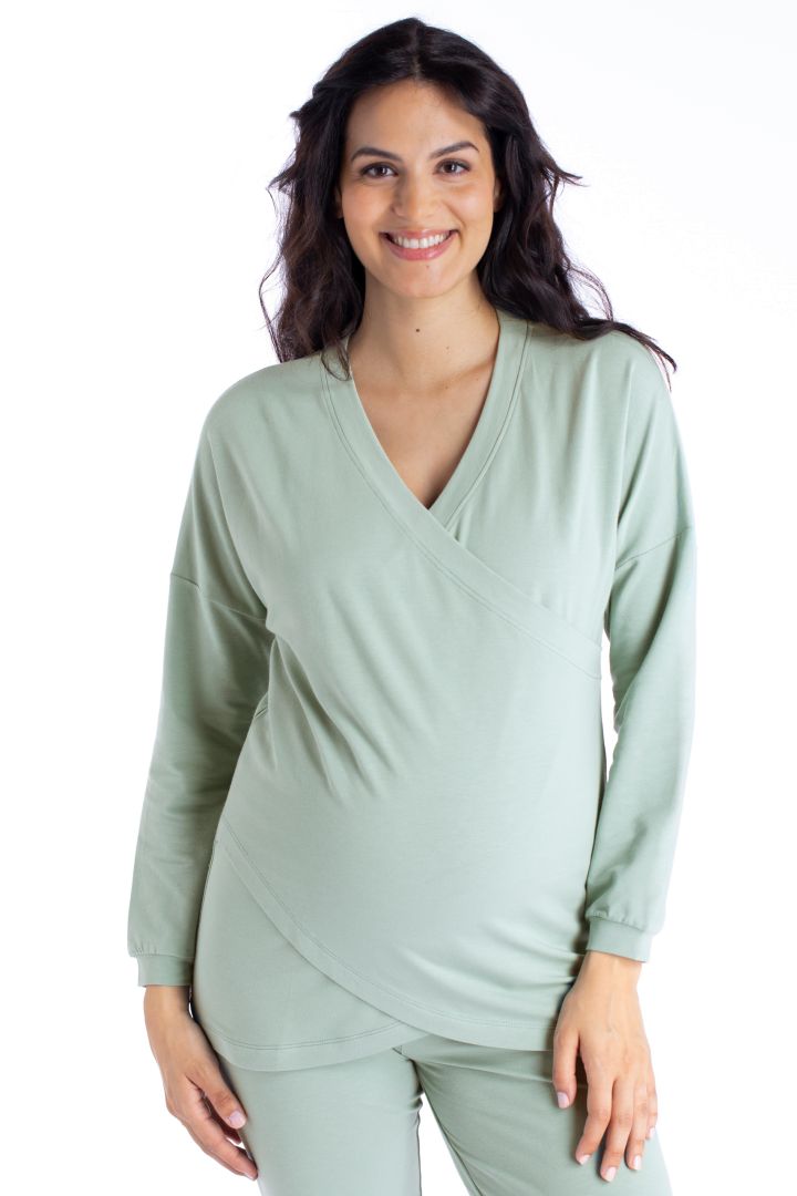 Organic Lounge and Pyjama Maternity Shirt sage