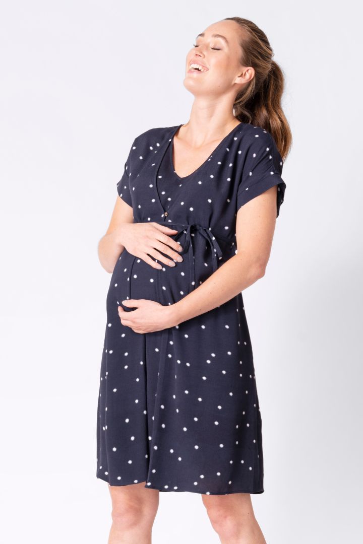 Maternity and Nursing Dress with Button Detail