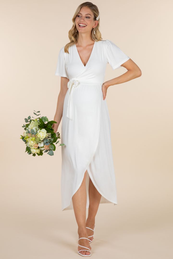 Midi Maternity and Nursing Wedding Dress in Wrap Look