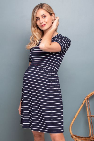 Short-Sleeved Maternity and Nursing Dress striped
