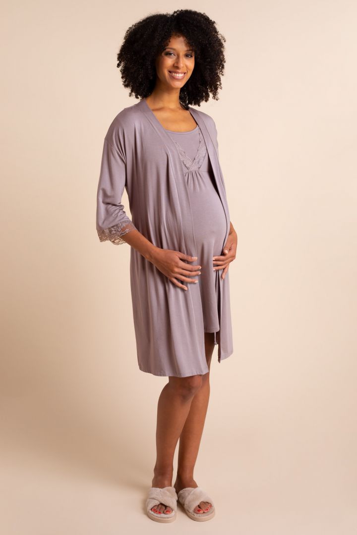 Modal Maternity and Nursing Nightdress with Lace