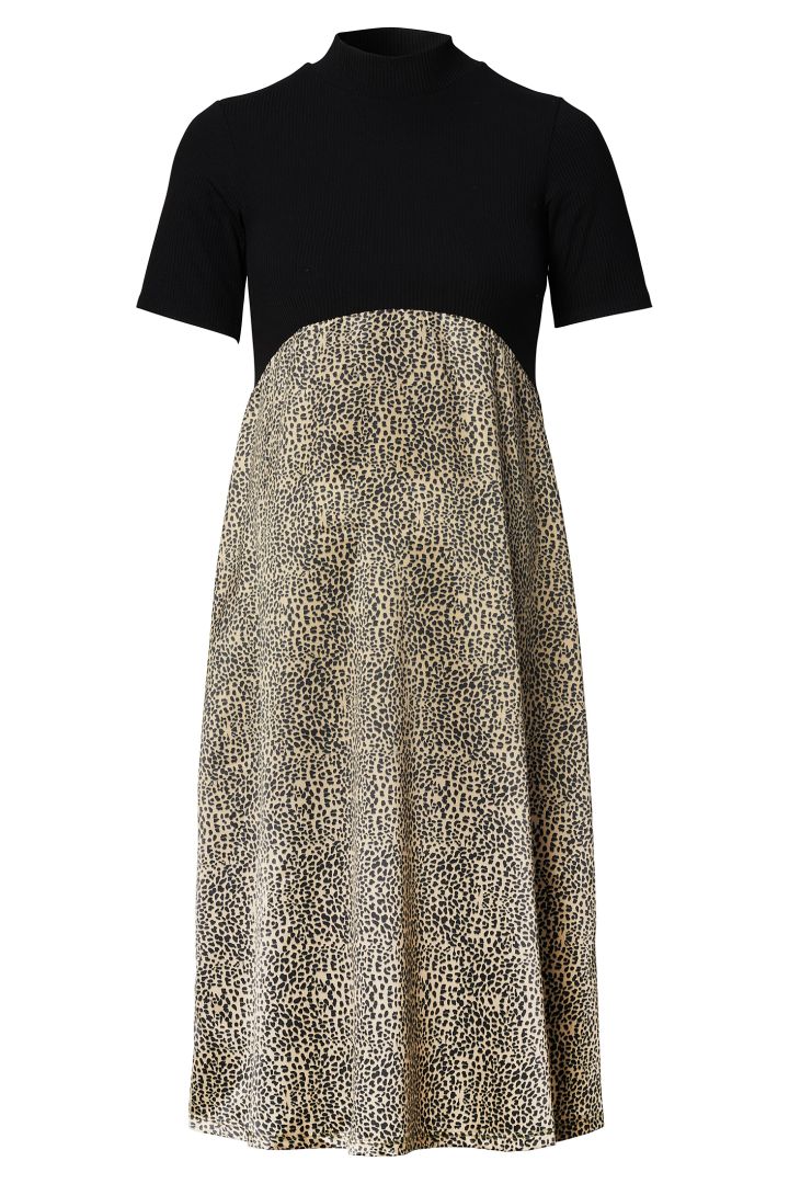 Maternity Dress with Ribbed Knit Top and Animal Print Skirt