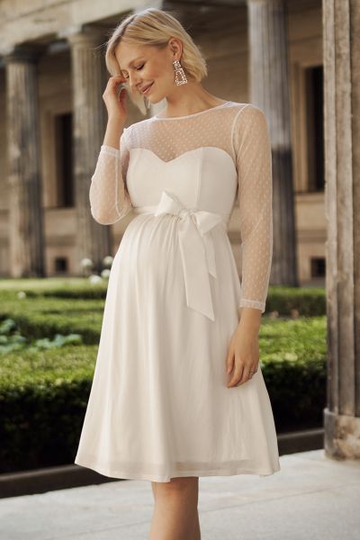 Maternity Wedding Dress with Dotty Lace and Long Sleeves