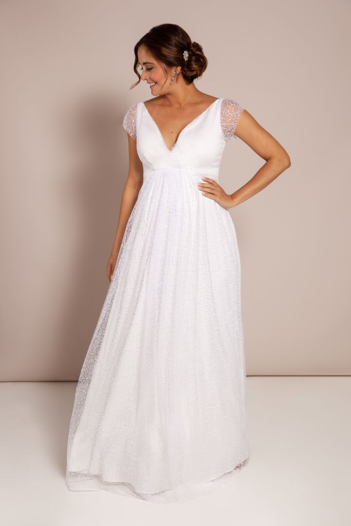 Maternity and Nursing Wedding Gown with Speckled Tull White