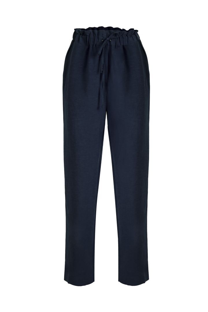 Paperbag Linen Maternity Trousers navy
