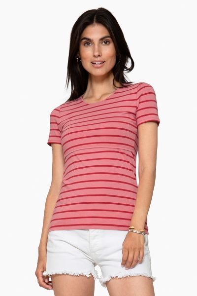 Streifen Umstands- und Stillshirt aus Bio-Baumwolle rosa/rot