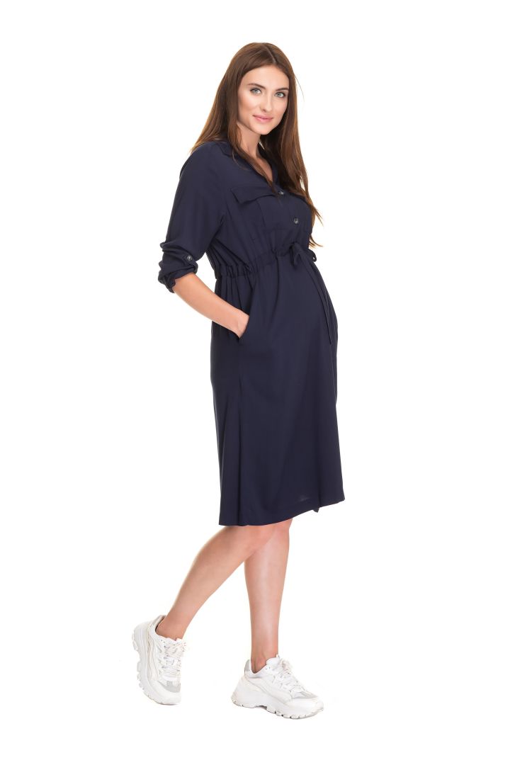Maternity and Nursing Shirt Dress with Tie Belt