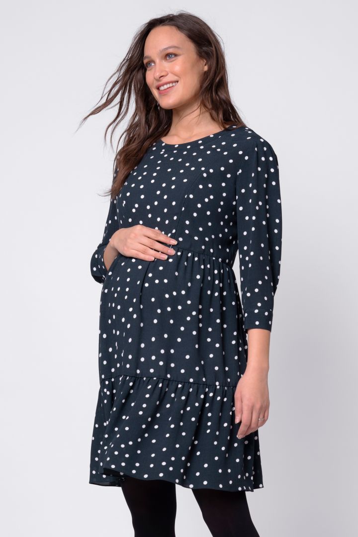 Flounce Maternity and Nursing Dress with Polka Dots