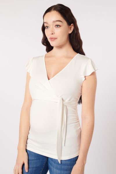 Ecovero Maternity and Nursing Top in Wrap Optic Off-White