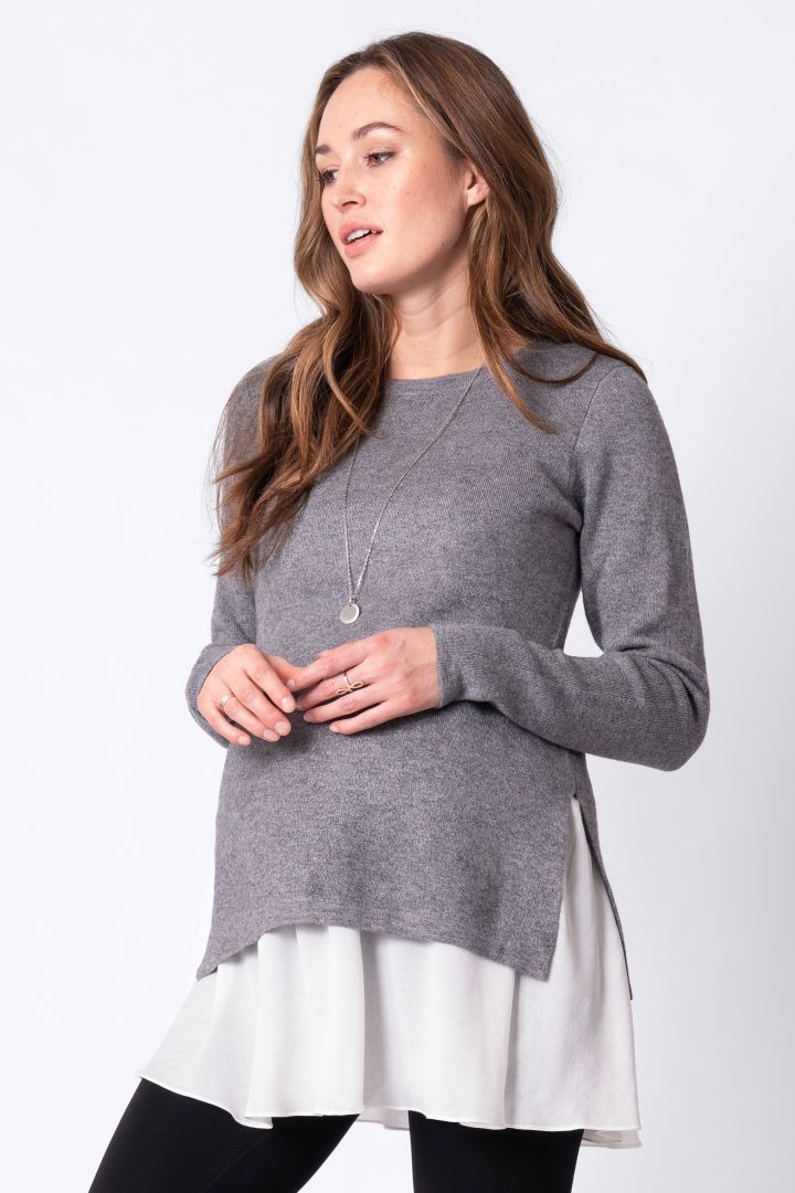 Layered Matnerity and Nursing Knit Jumper grey/white
