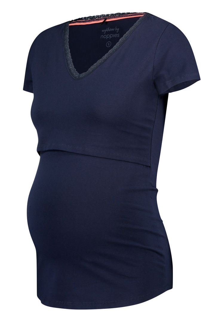 Maternity and nursing top in organic cotton, navy