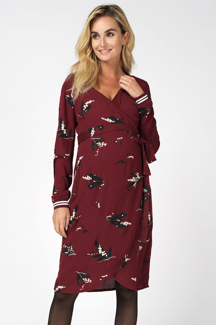 Maternity and nursing wrap dress with cuffs