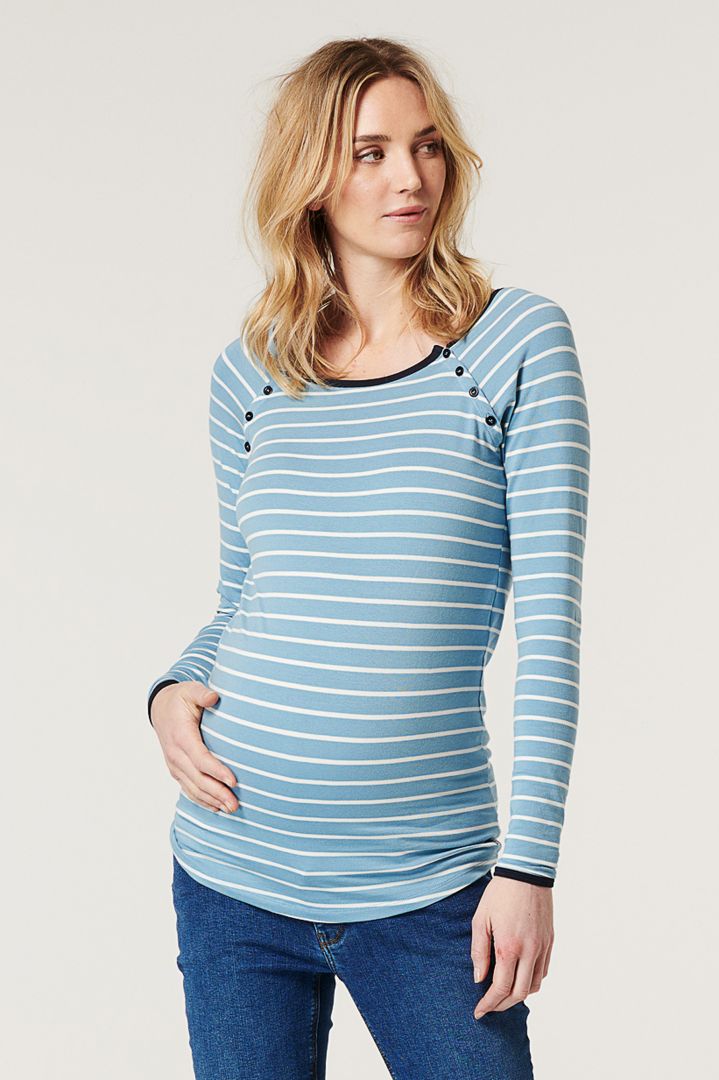 Organic Maternity and Nursing Shirt with Stripes blue