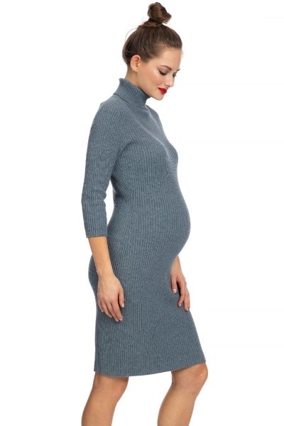 Maternity Dress Rib Knit with Turtleneck grey 