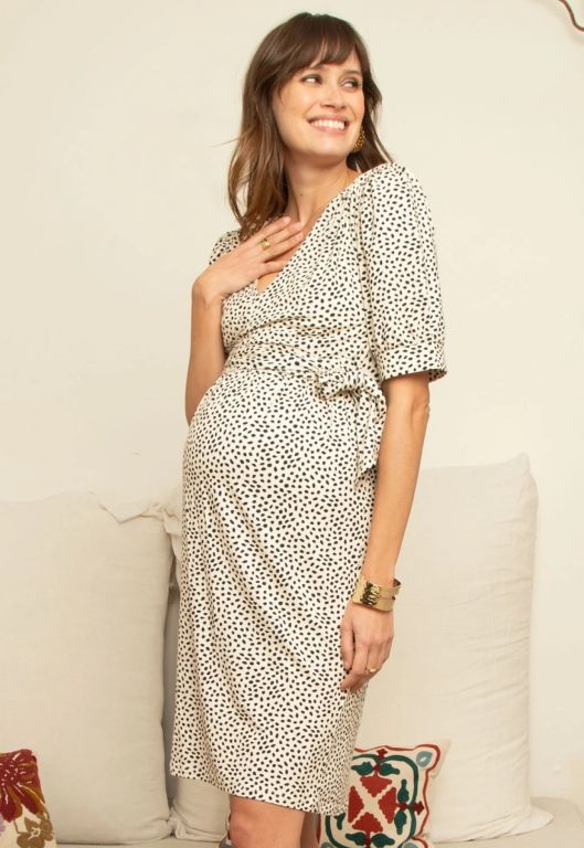 Maternity and Nursing Dress with Dot Print