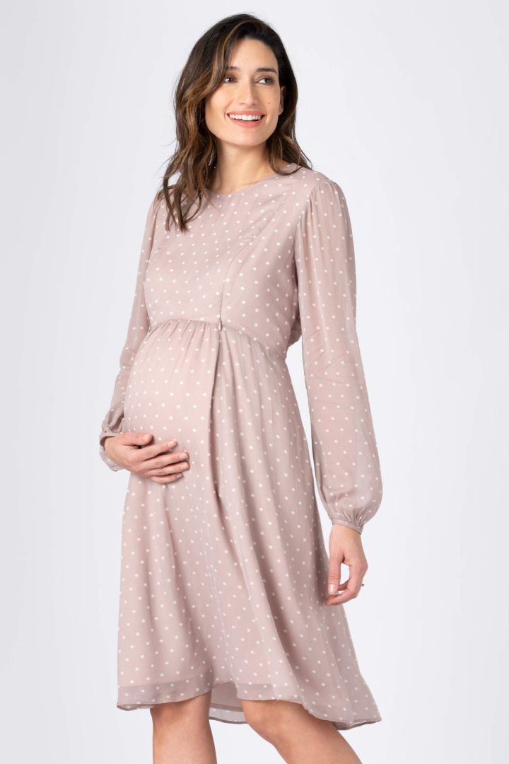 Chiffon Maternity Dress with Dots taupe