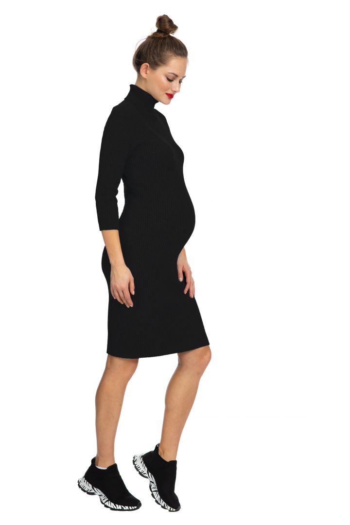 Maternity Dress Rib Knit with Turtleneck black