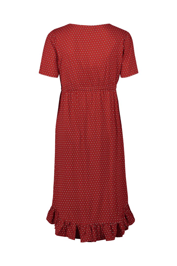 Maternity and Nursing Dress with Flounce red