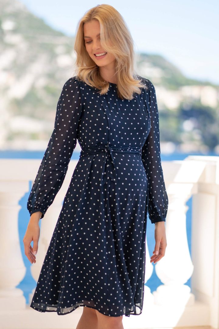 Chiffon Maternity Dress with Dots navy