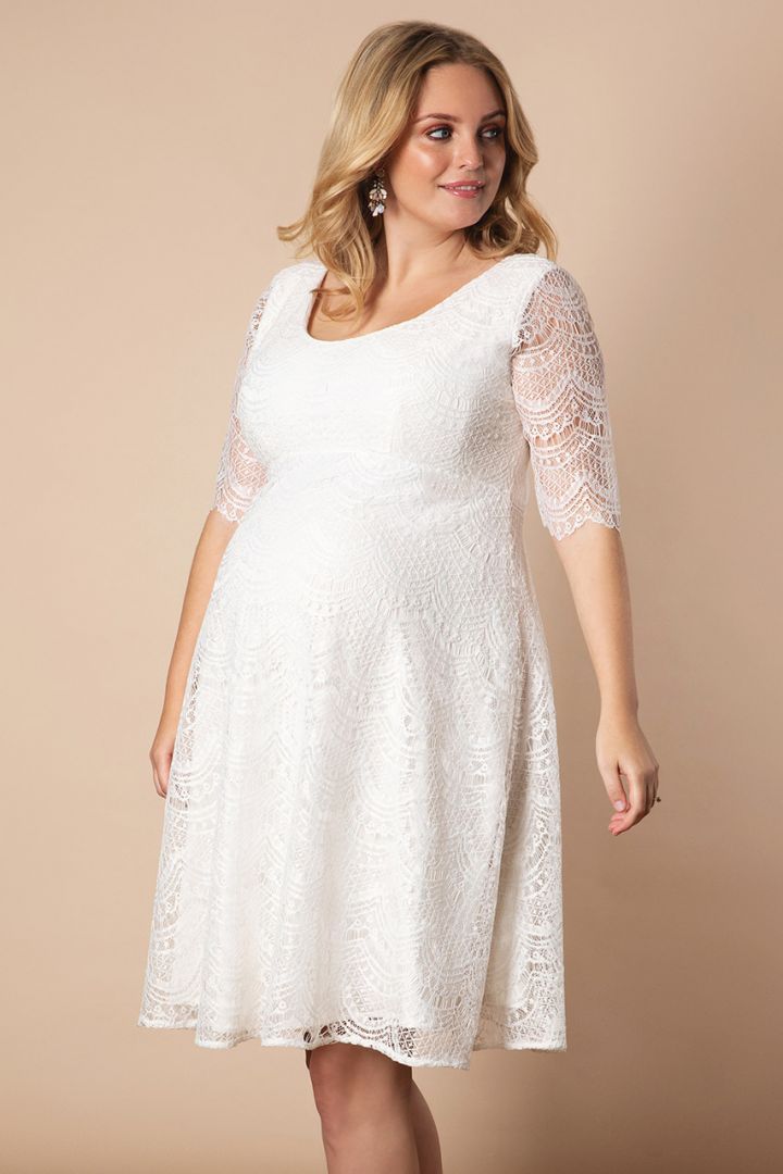 Plus Size Maternity Wedding Dress with Lace Arms, Ivory