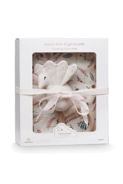 Gift Box with Organic Swaddle and Rattle pink