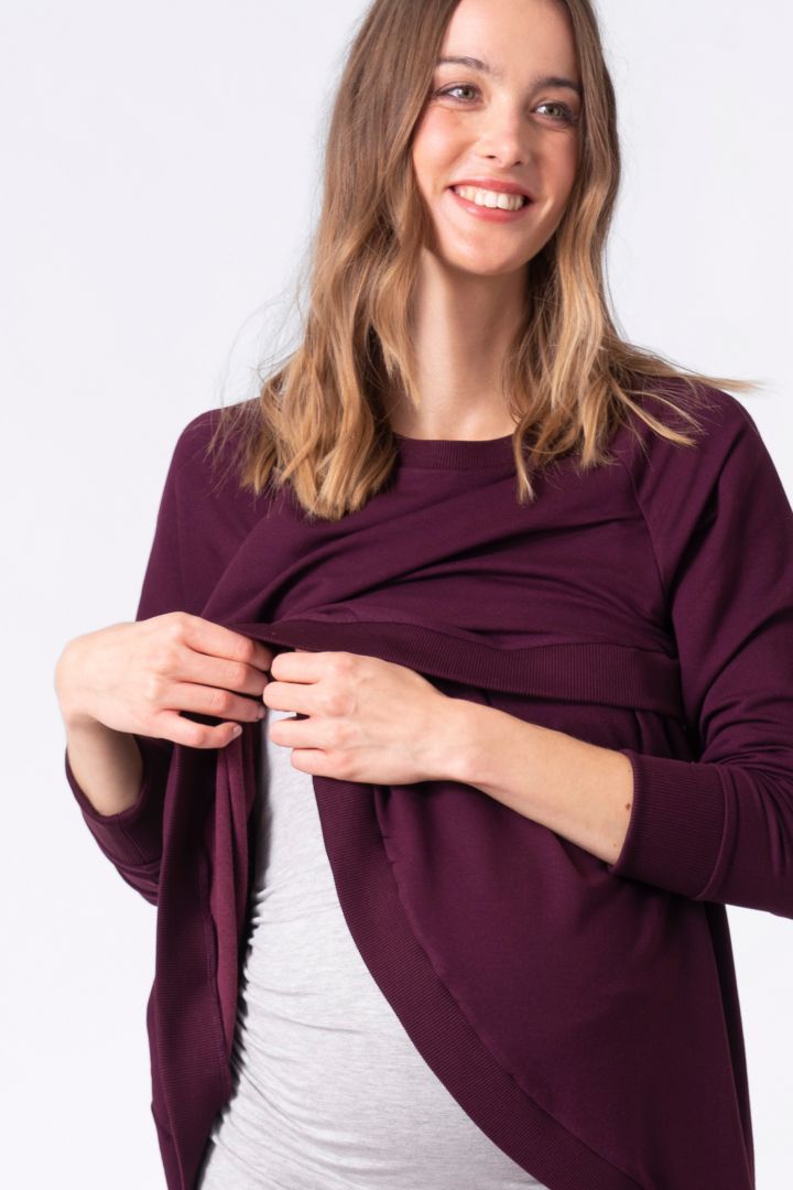 Cross-over Maternity and Nursing Sweater burgundy