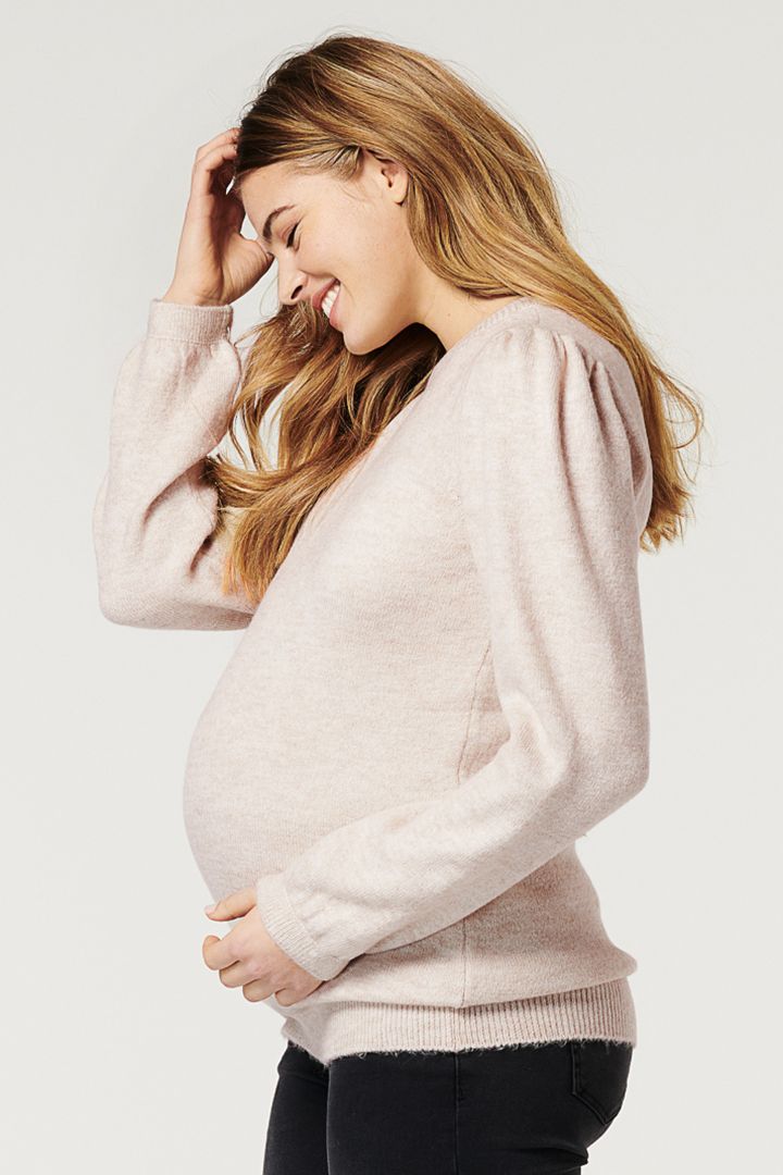 Eco Maternity Sweater with Balloon Sleeves sand