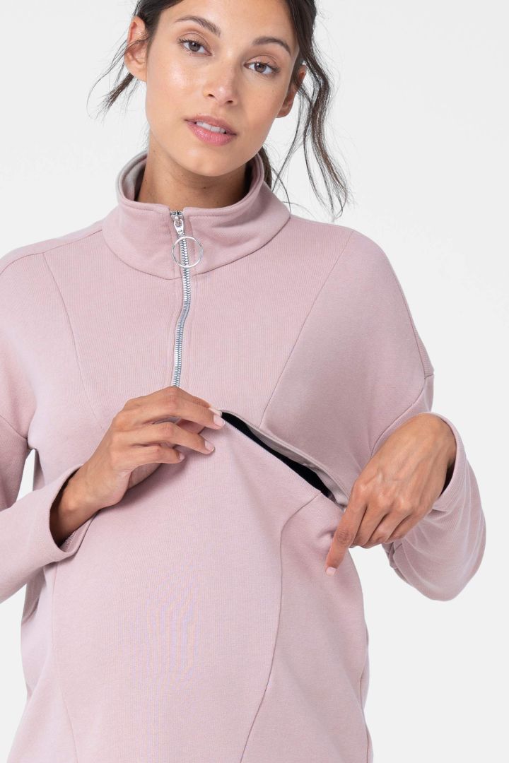 Maternity and Nursing Sweater with Zip Detail pink