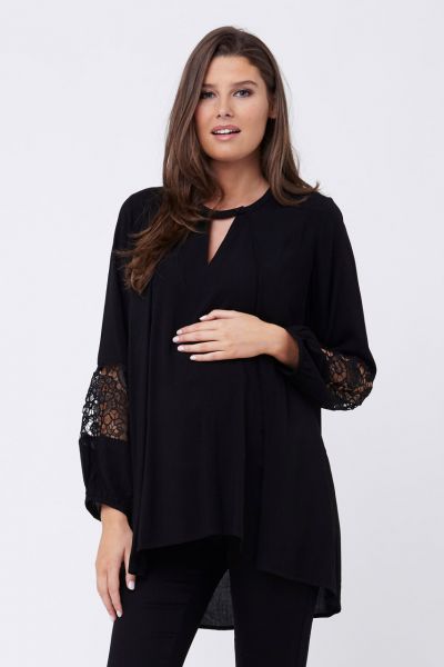 Maternity and nursing tunic with lace black