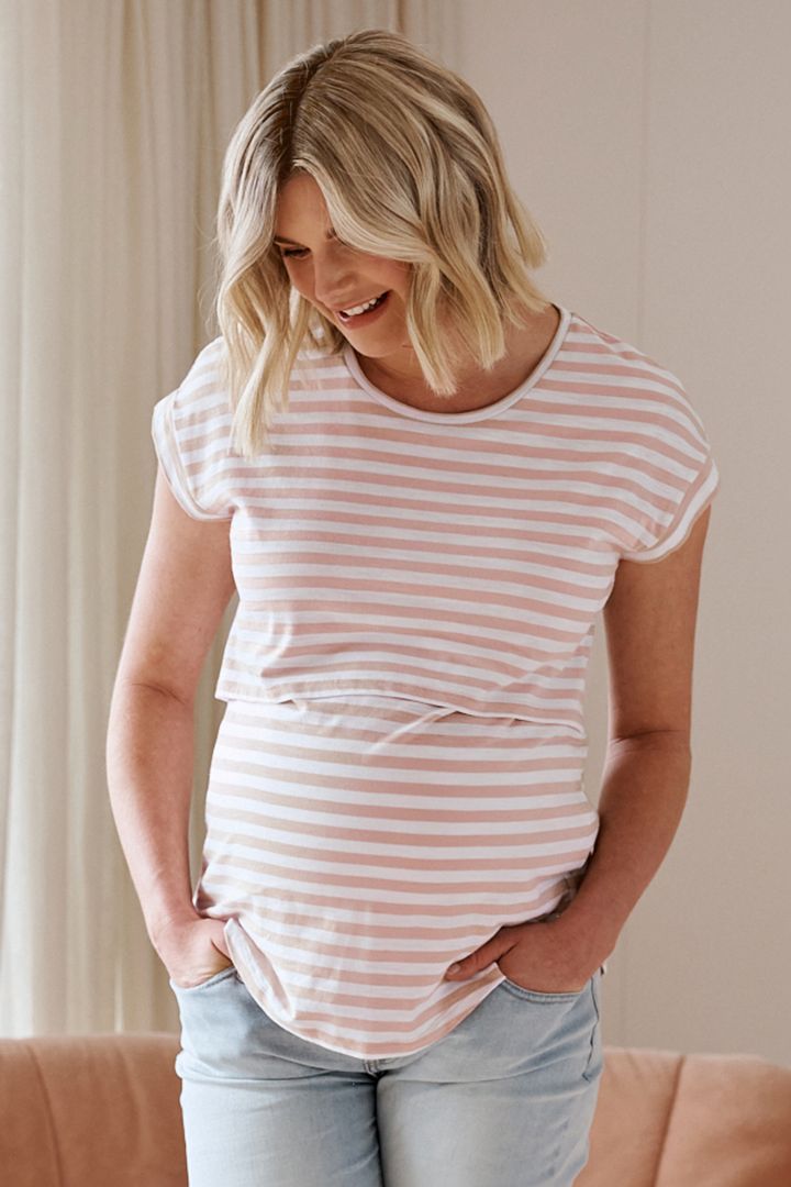 Maternity and Nursing Shirt Striped pink / white
