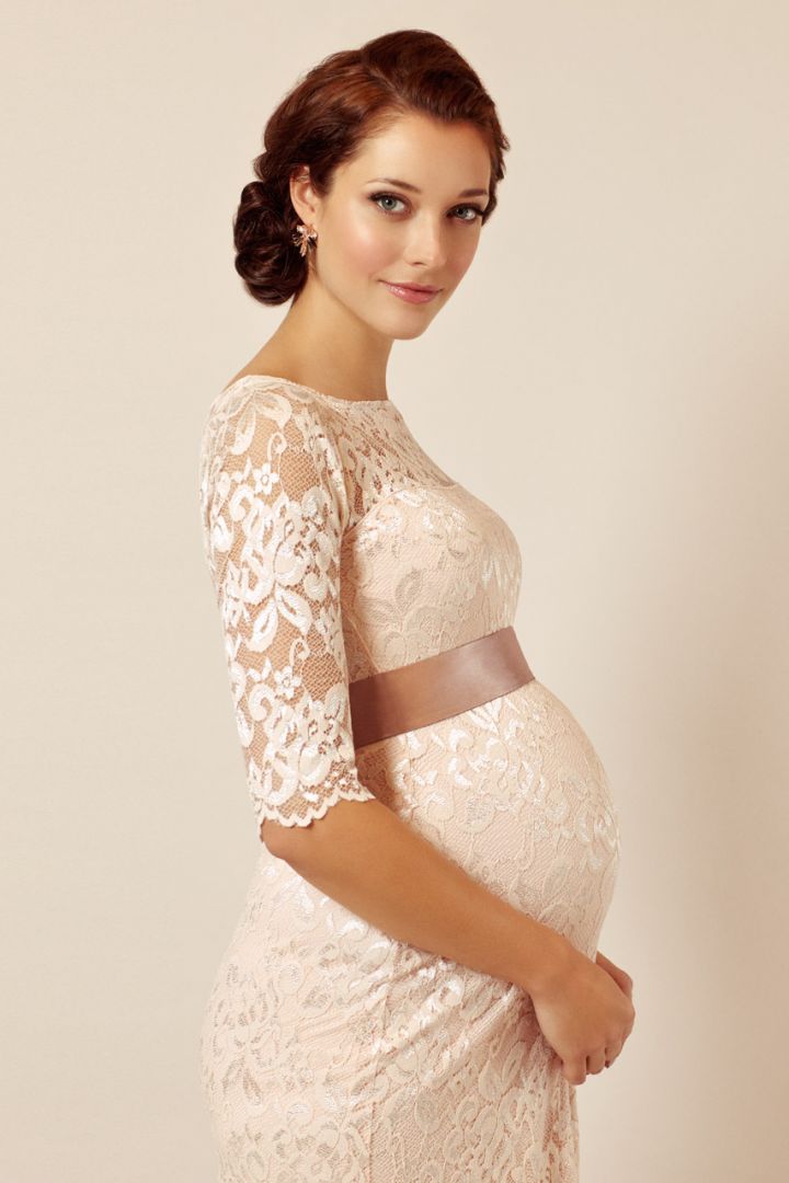 Maternity Lace Dress with Sash Blush