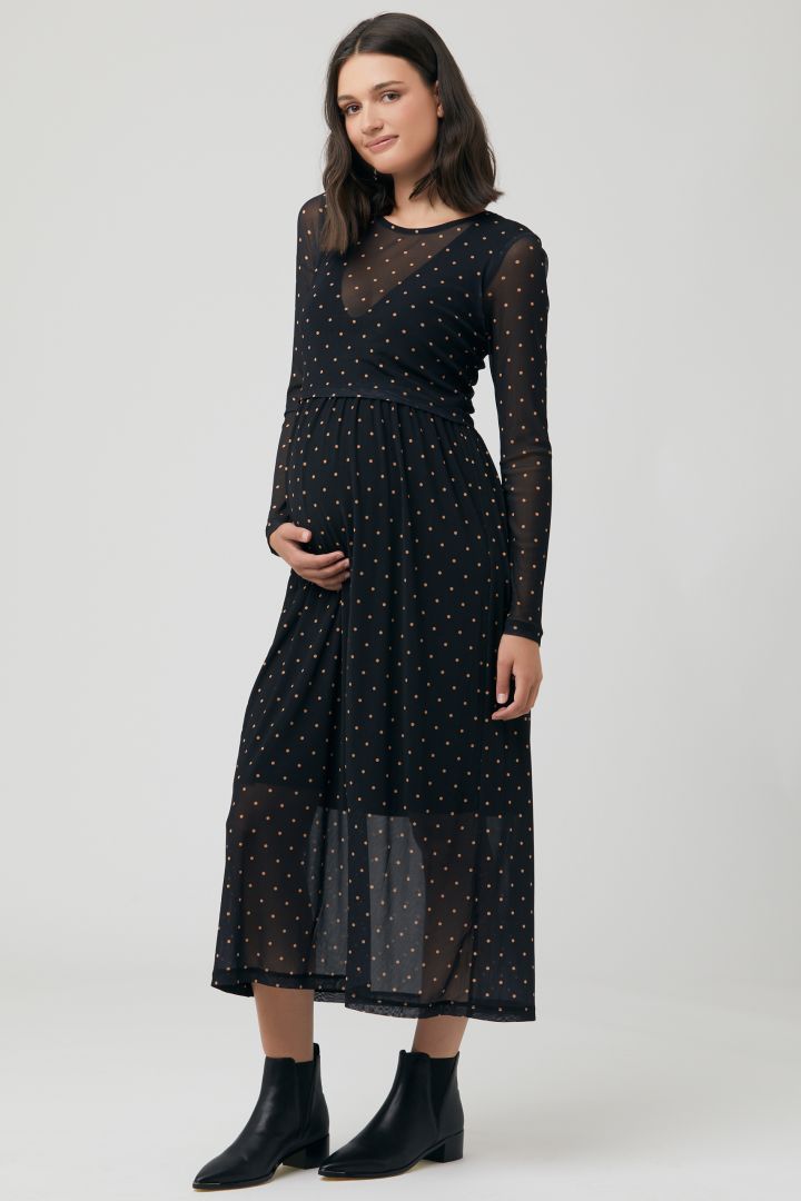 Midi Maternity and Nursing Dress with Dots Print