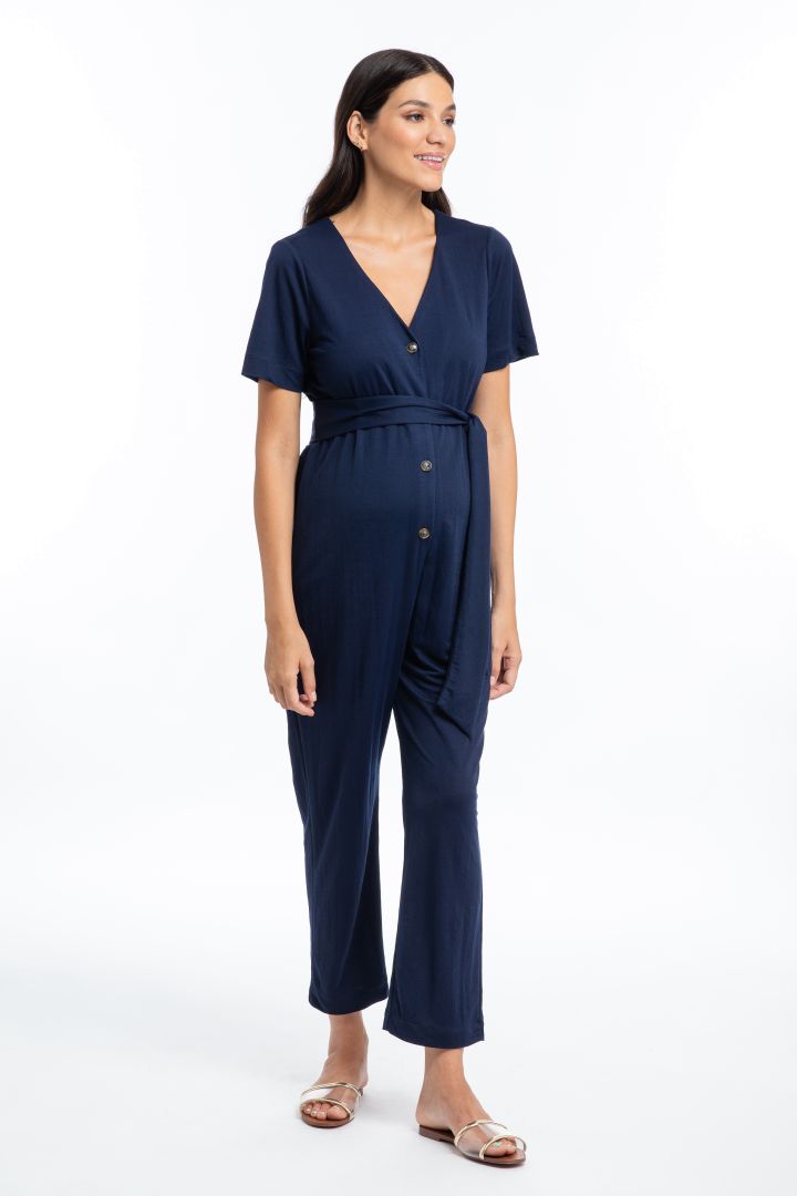 Maternity and Nursing Jumpsuit with Button Strip navy