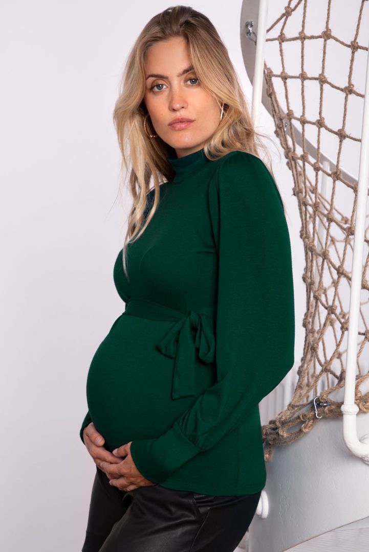 Stand-up Collar Maternity Jumper with Tie Belt
