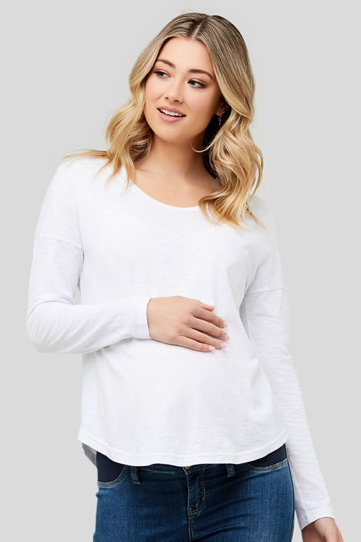 Relaxed Maternity Shirt Long Sleeve white