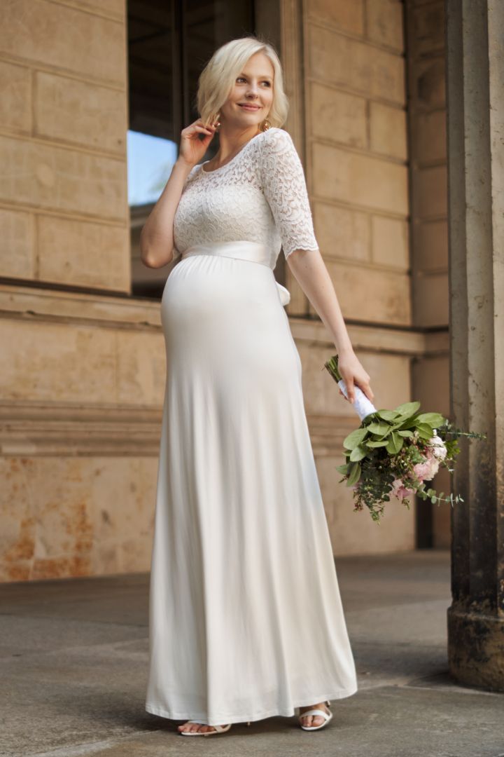 Long Maternity Wedding Dress with Back Cut-Out
