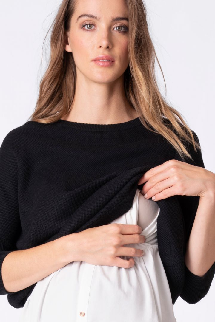 Maternity and Nursing Sweater with Detachable Blouse black