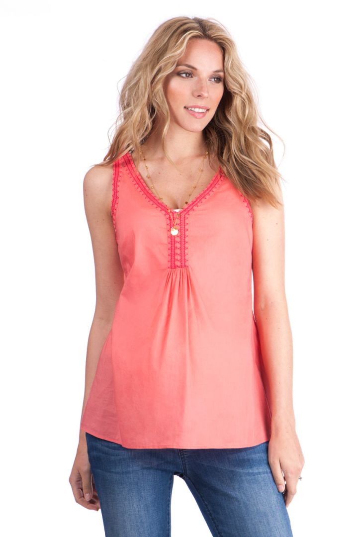 Maternity Top with embroidery coral