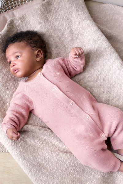 Organic Knit Romper with Button Placket pink