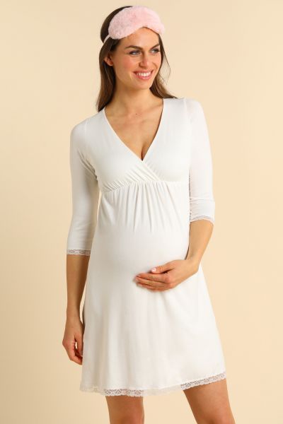 Cache-Coeur Maternity and Nursing Nightie with Lace ecru