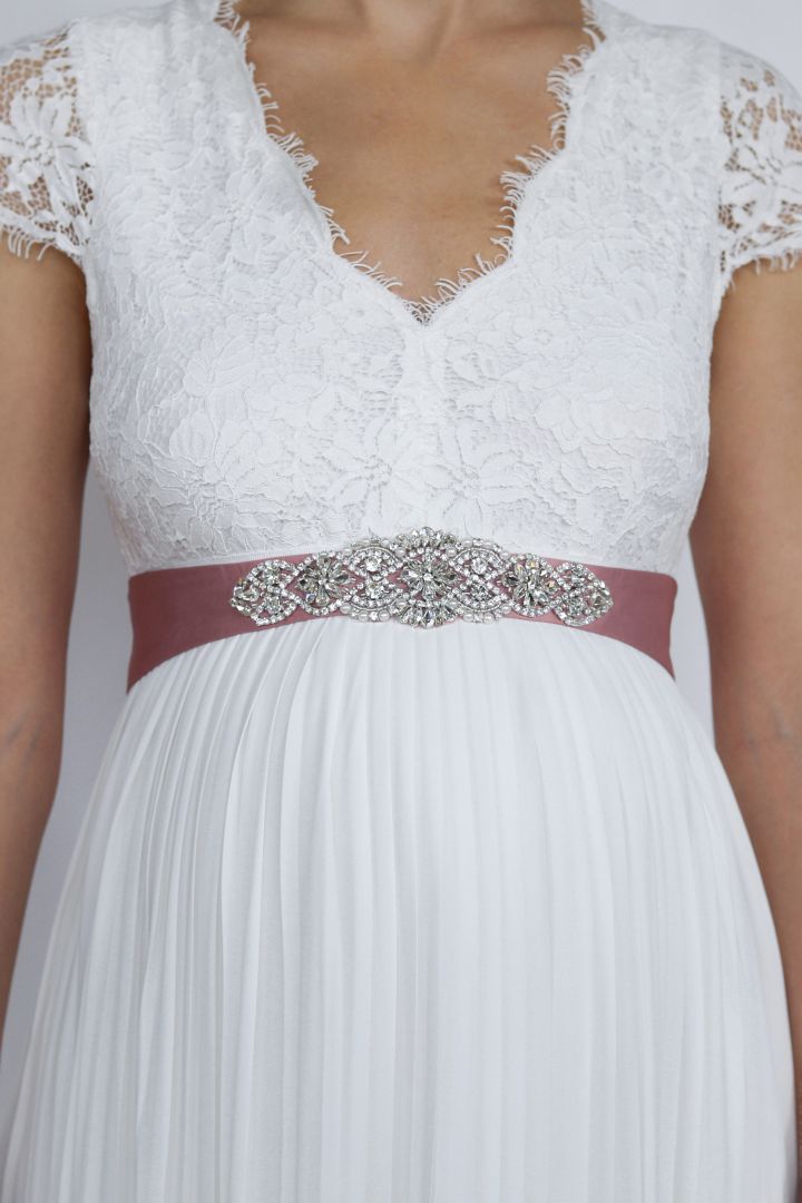 Wedding Dress Sash with Art Deco Rhinestones rosewood