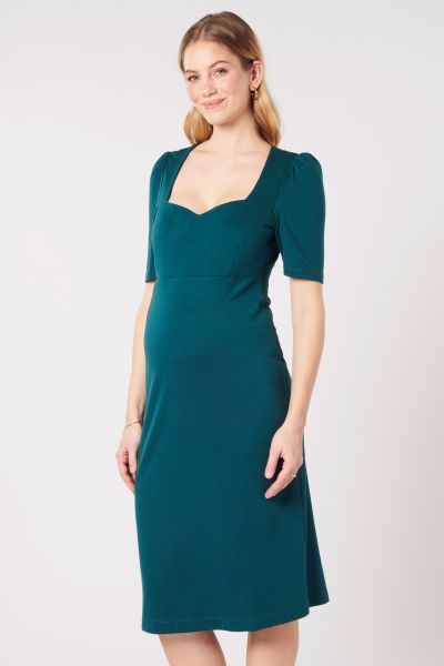 Ecovero Shift Maternity Dress with Heart Neckline forest green