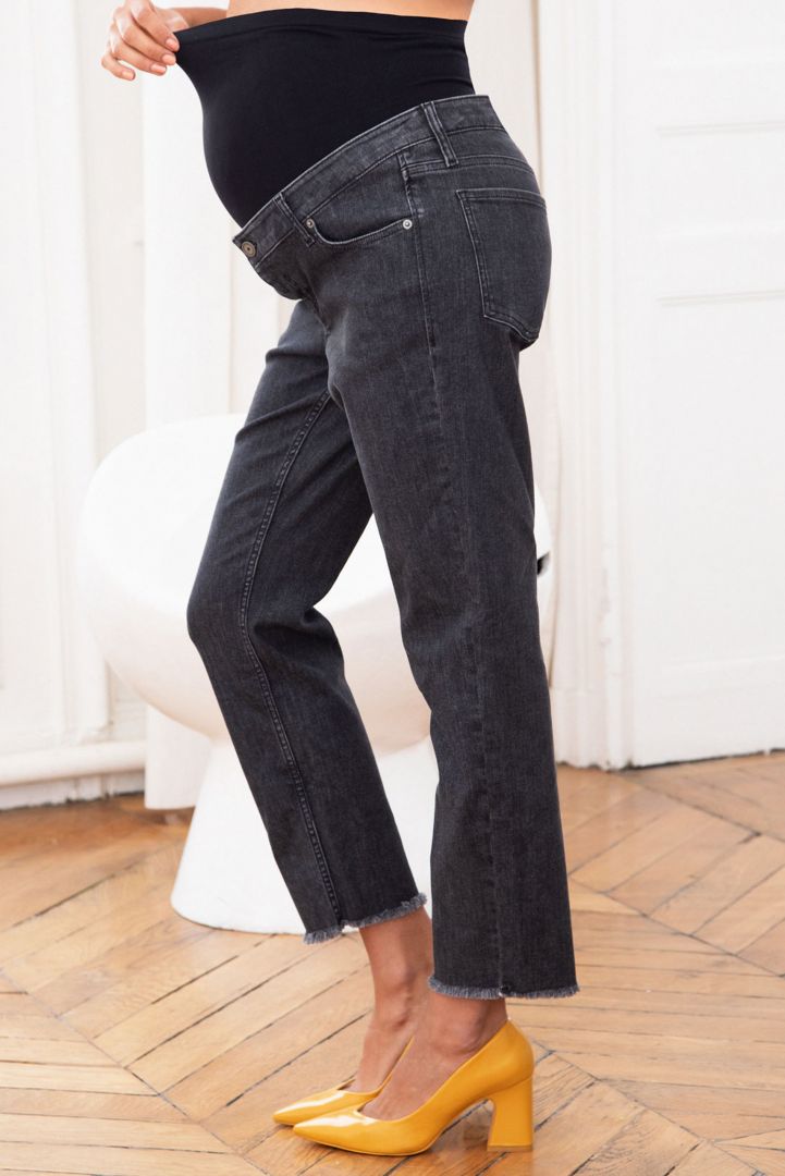 Ankle Maternity Jeans with Detachable Belly Band black