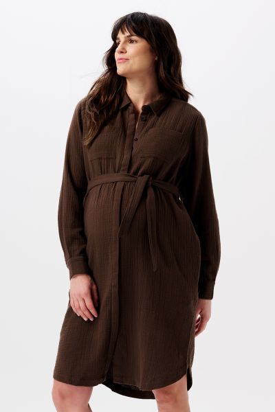Maternity and Nursing Shirt Blouse Dress chocolate