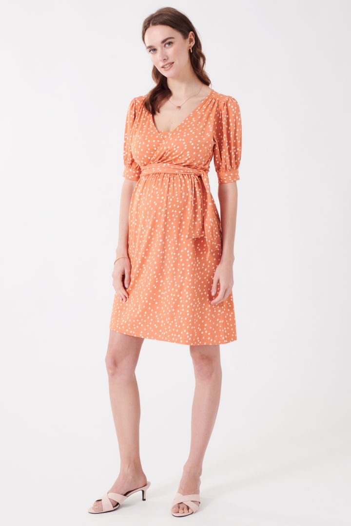 Ecovero Maternity and Nursing Dress in Wrap Optic terracotta